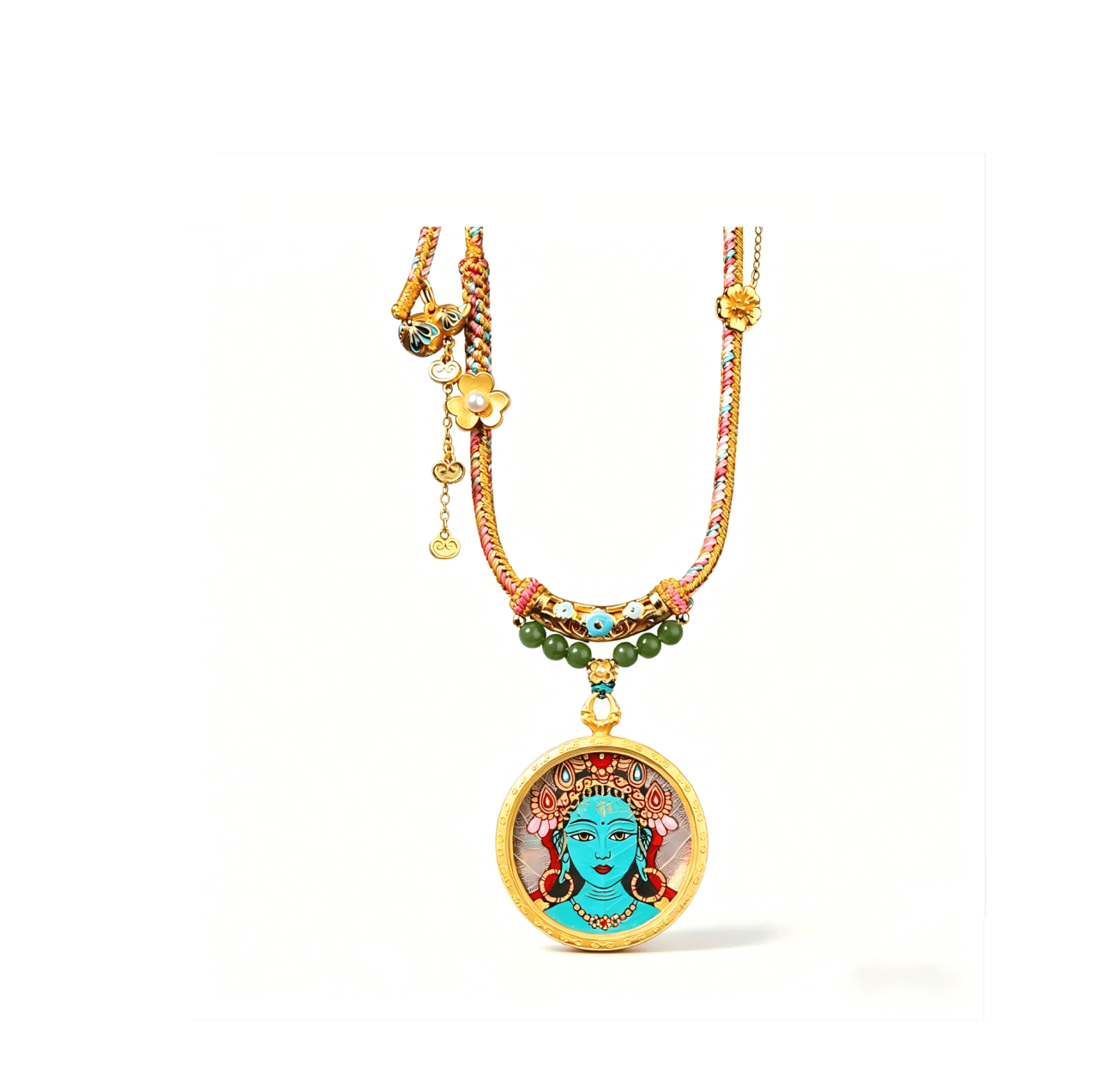 FORTUNECHOICE Green Tara Serenity Thangka Necklace | Spiritual Protection Lucky Amulet