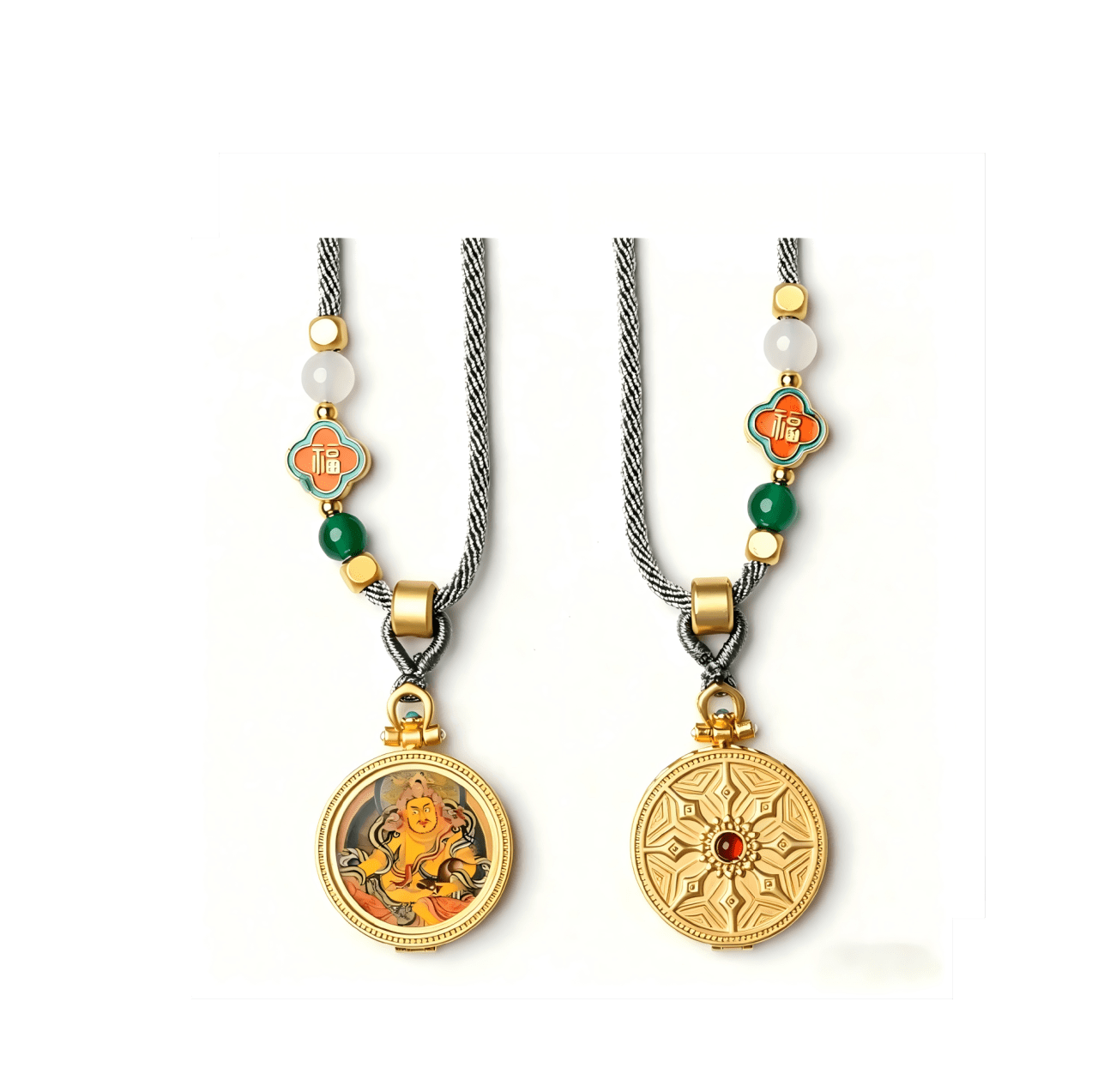 FORTUNECHOICE Rotatable Yellow God of Wealth Mini Thangka Amulet Pendant