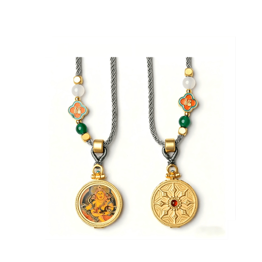 FORTUNECHOICE Rotatable Yellow God of Wealth Mini Thangka Amulet Pendant