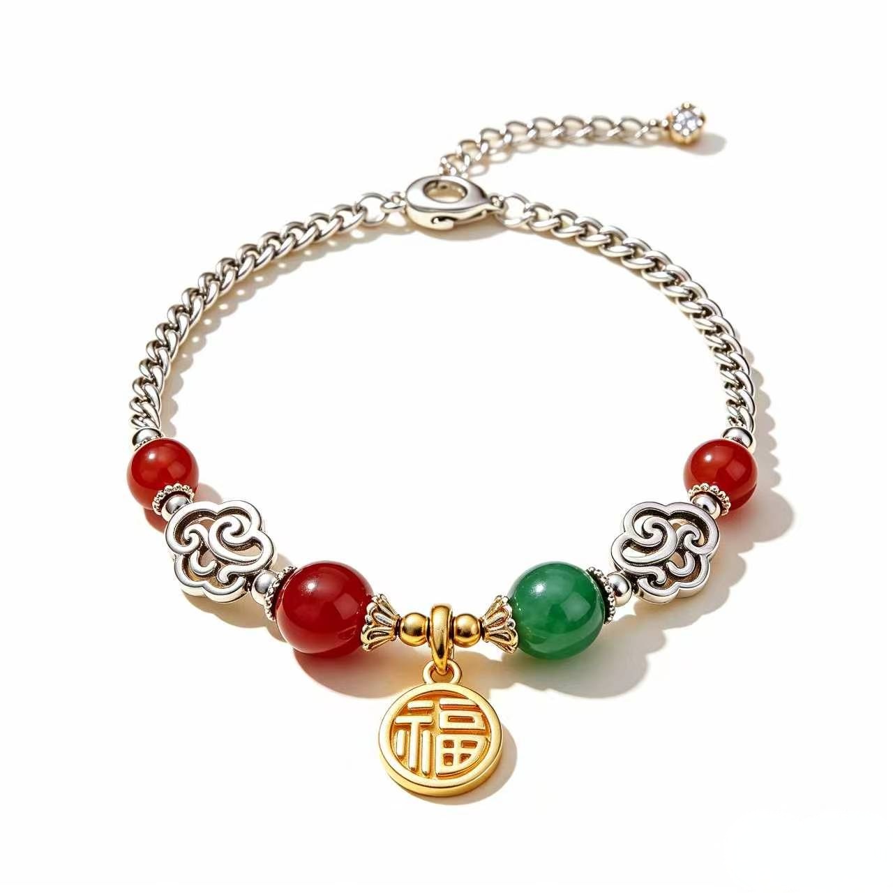 Fu Charm Cloud Blessing Agate Jade Lucky Bracelet Spiritual Talisman | FORTUNECHOICE