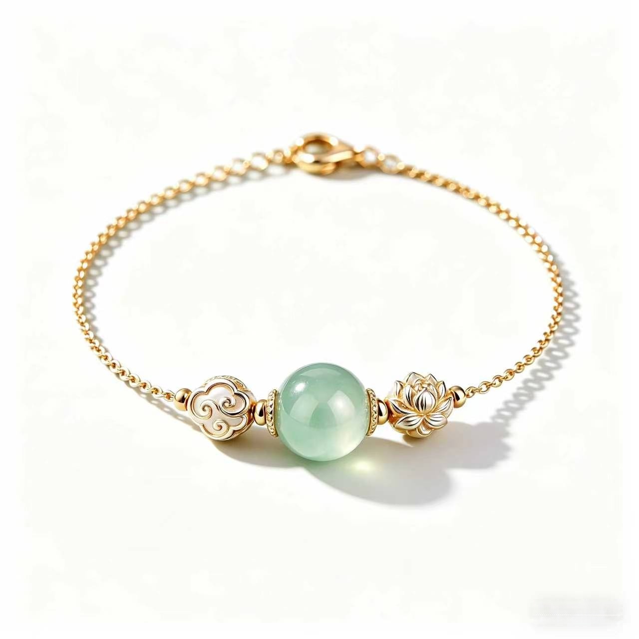 Lotus & Cloud Jade Calming Protection Bracelet Spiritual Lucky Amulet | FORTUNECHOICE