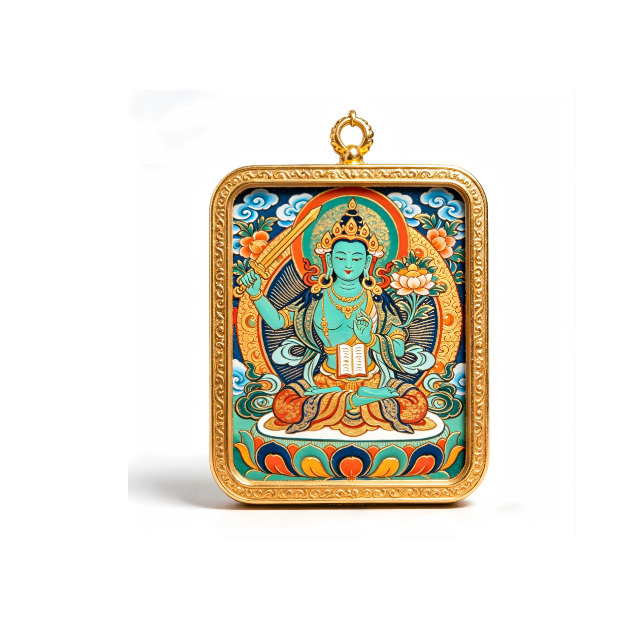 Manjushri Wisdom Thangka Pendant | Intelligence, Career & Protection Spiritual Amulet | FORTUNECHOICE