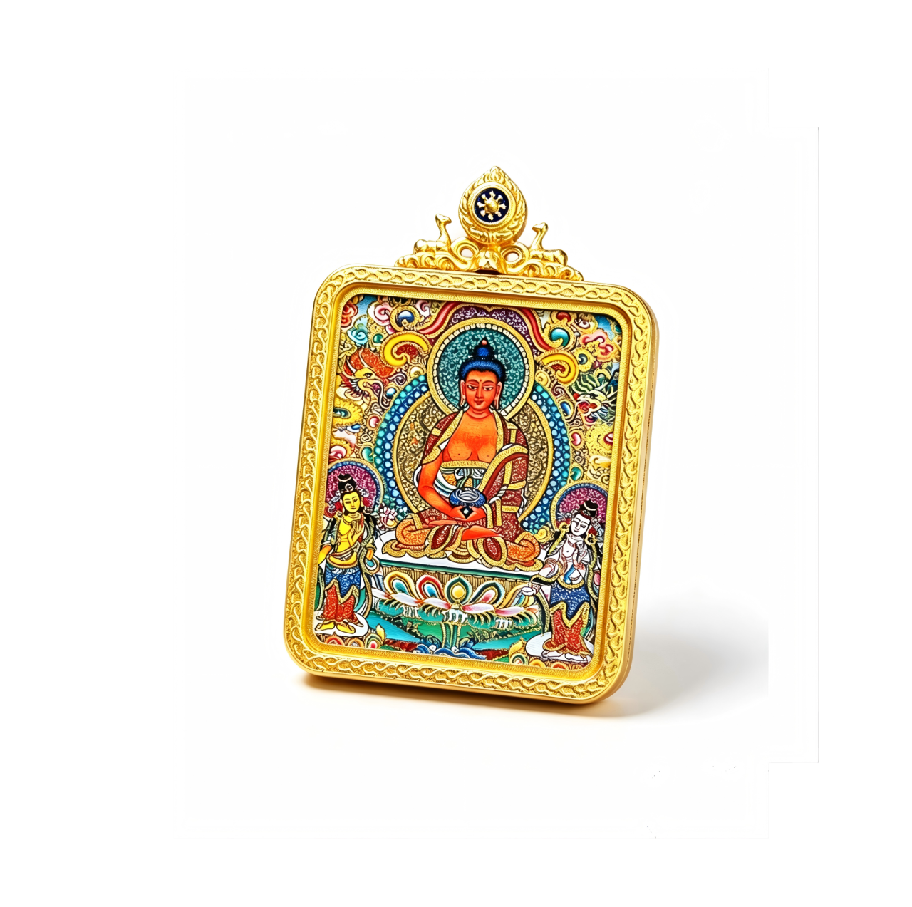 Handcrafted Amitabha Thangka Pendant • Wearable Oriental Art Jewelry